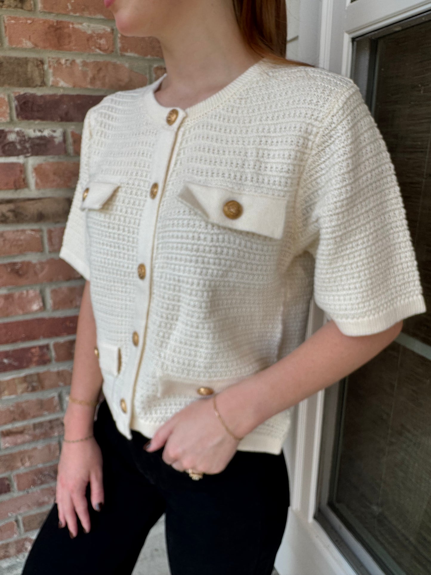 Elegance Gold Button Knit Top