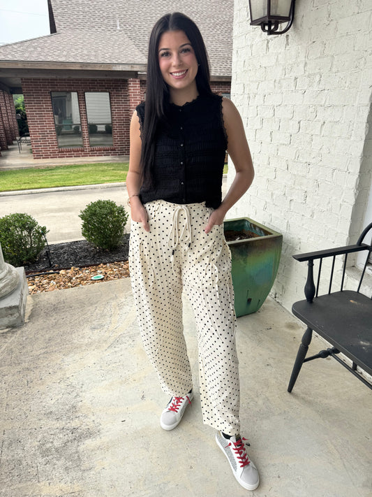 Honey Dew Linen Polka Dot Pants