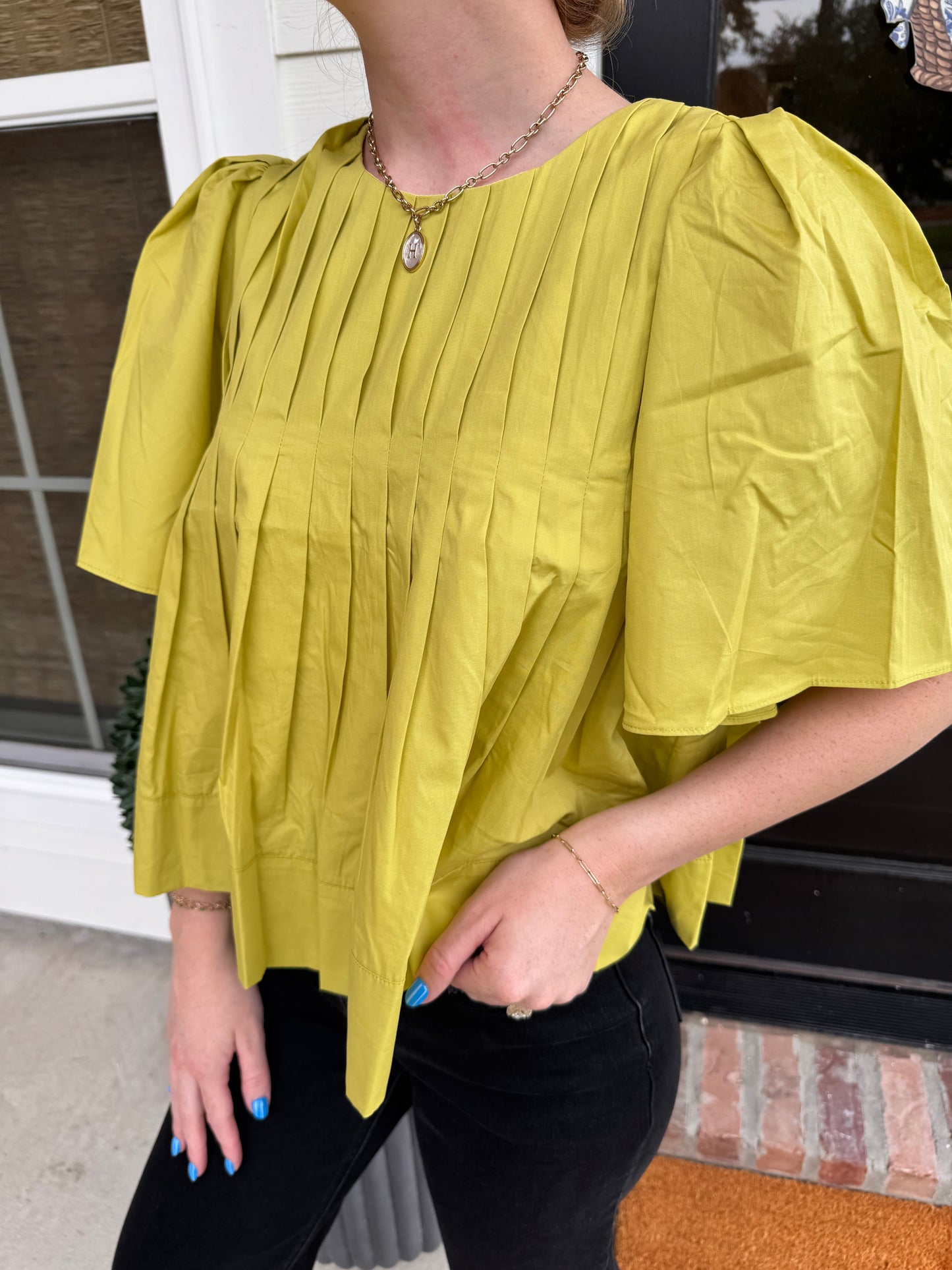Arden Lime Pleated Top