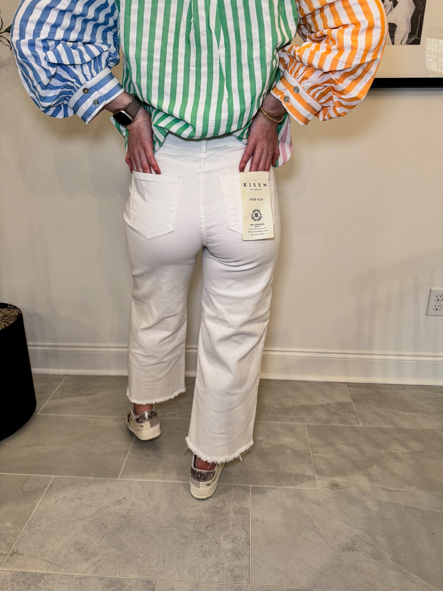 Risen White High Rise Wide Leg Jeans