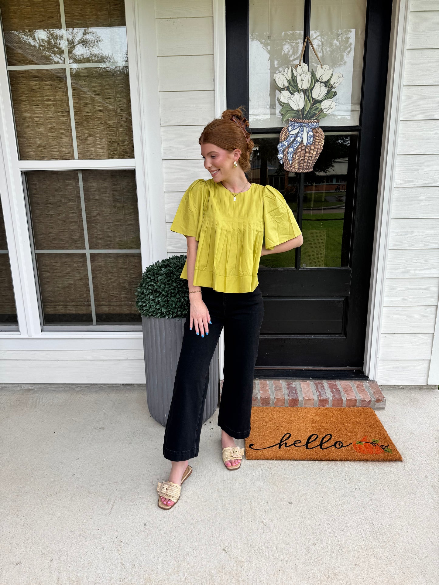Arden Lime Pleated Top