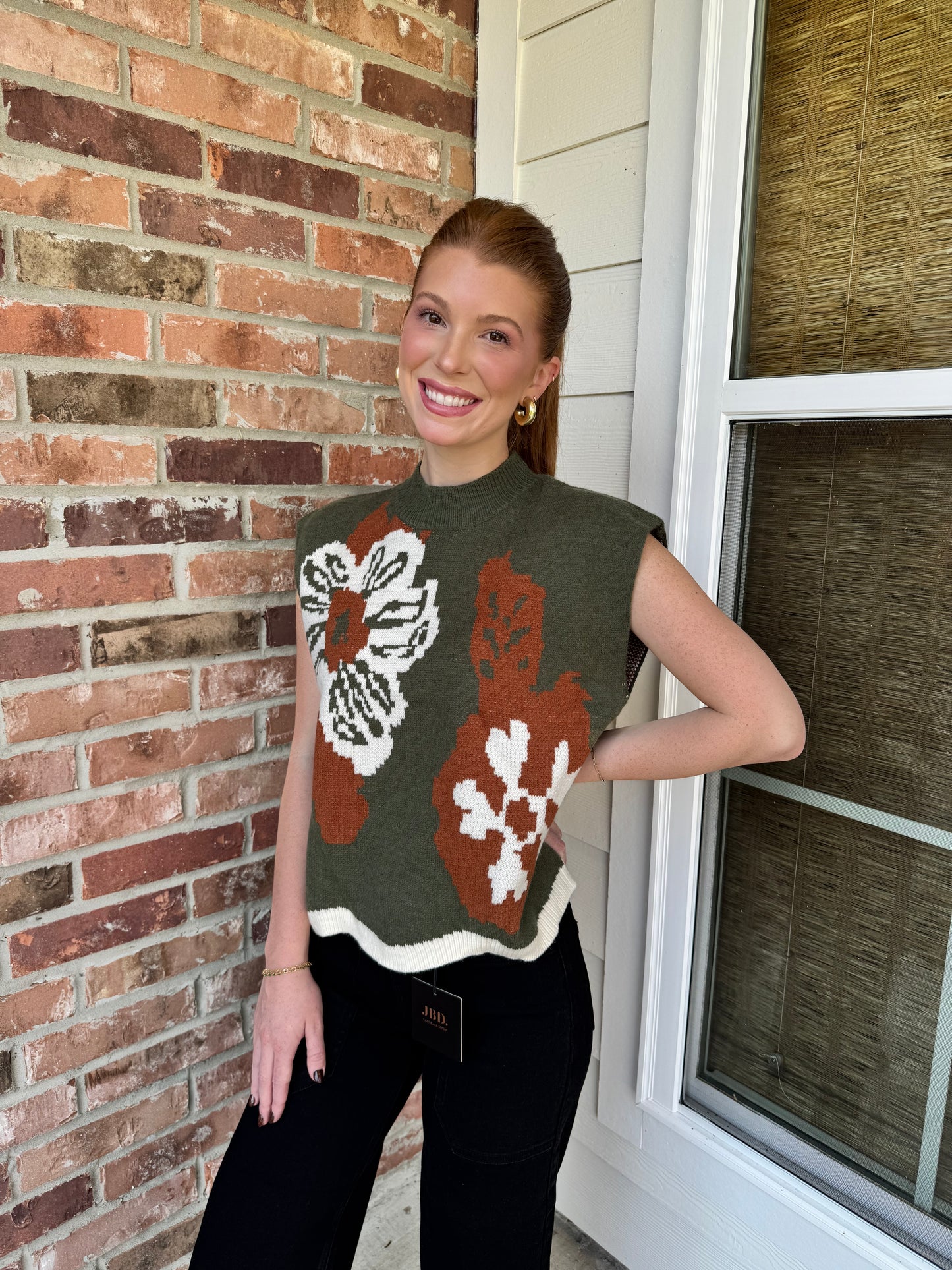 Olive & Copper Floral Sweater Vest