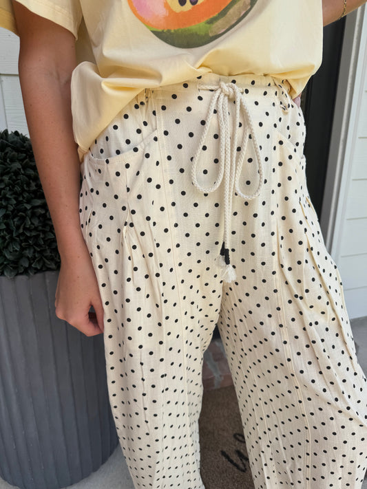 Honey Dew Linen Polka Dot Pants