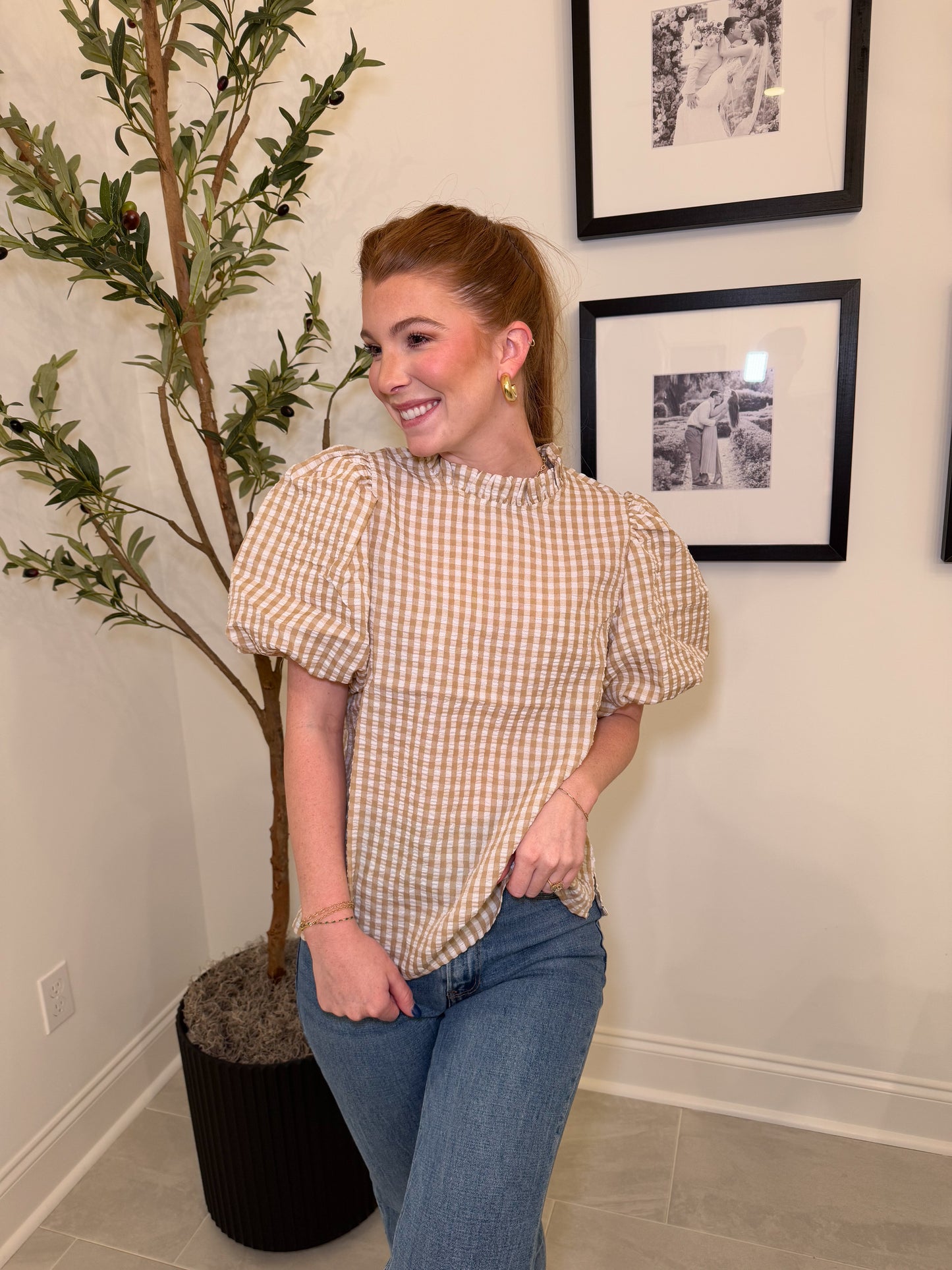 Going Gingham Puff Sleeve Top