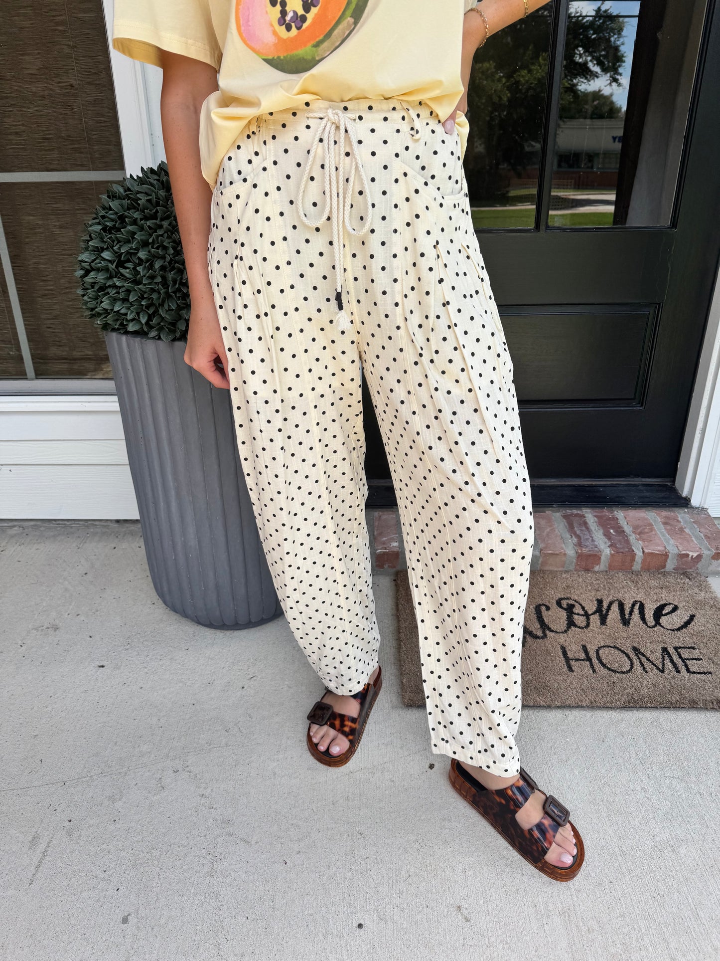 Honey Dew Linen Polka Dot Pants