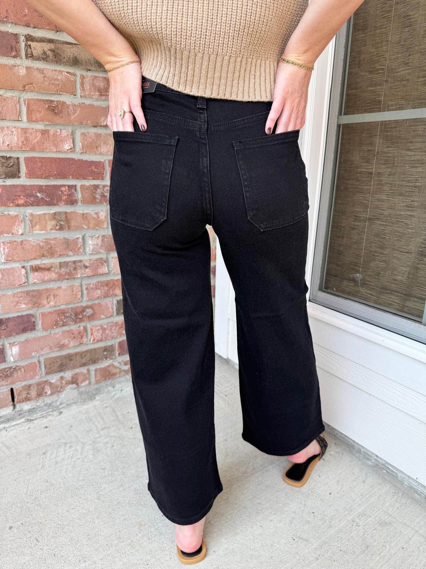 JBD Black high Rise Cropped Wide Leg Jeans