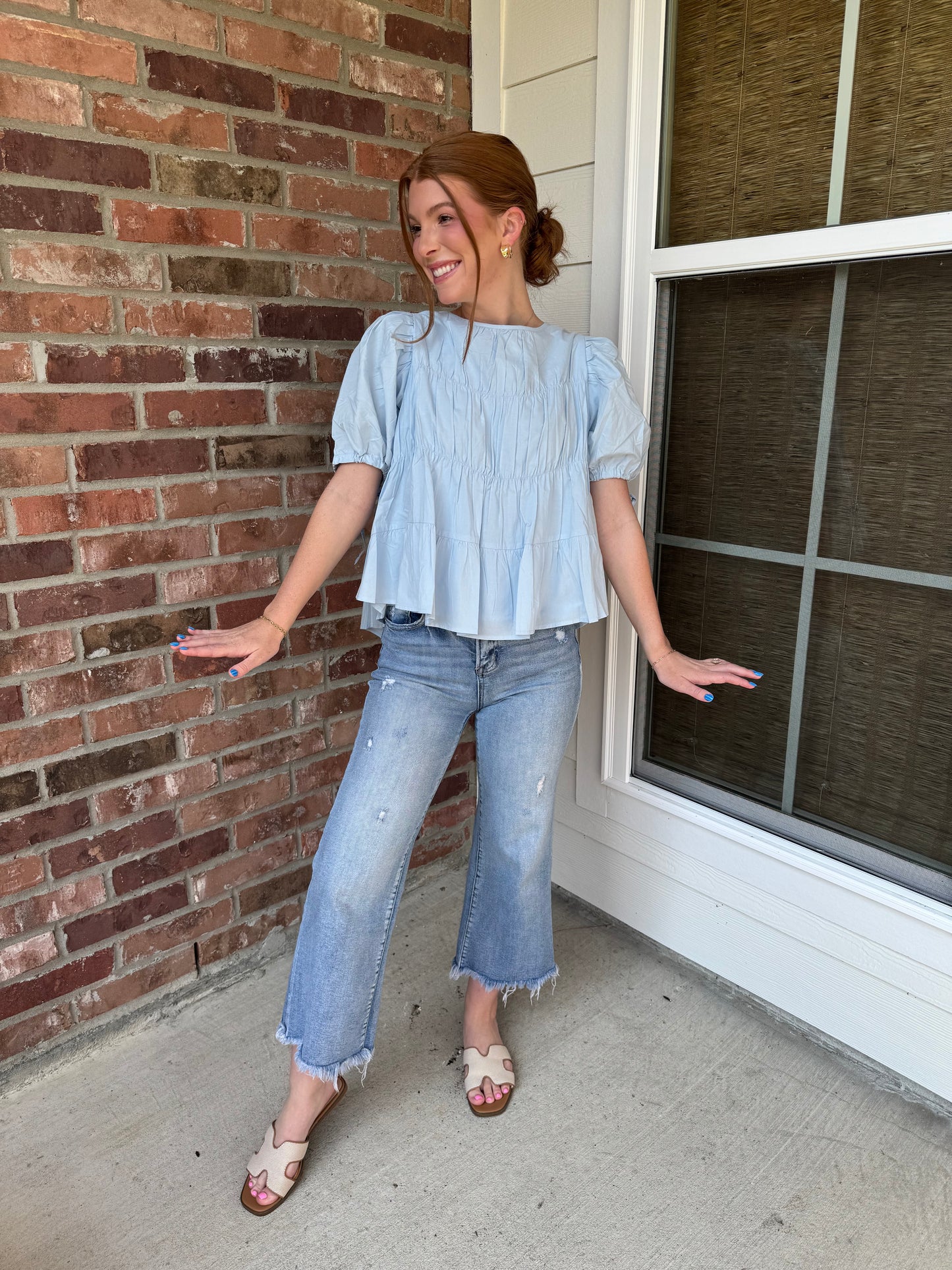 Baby Blues Tiered Puff Sleeve Top