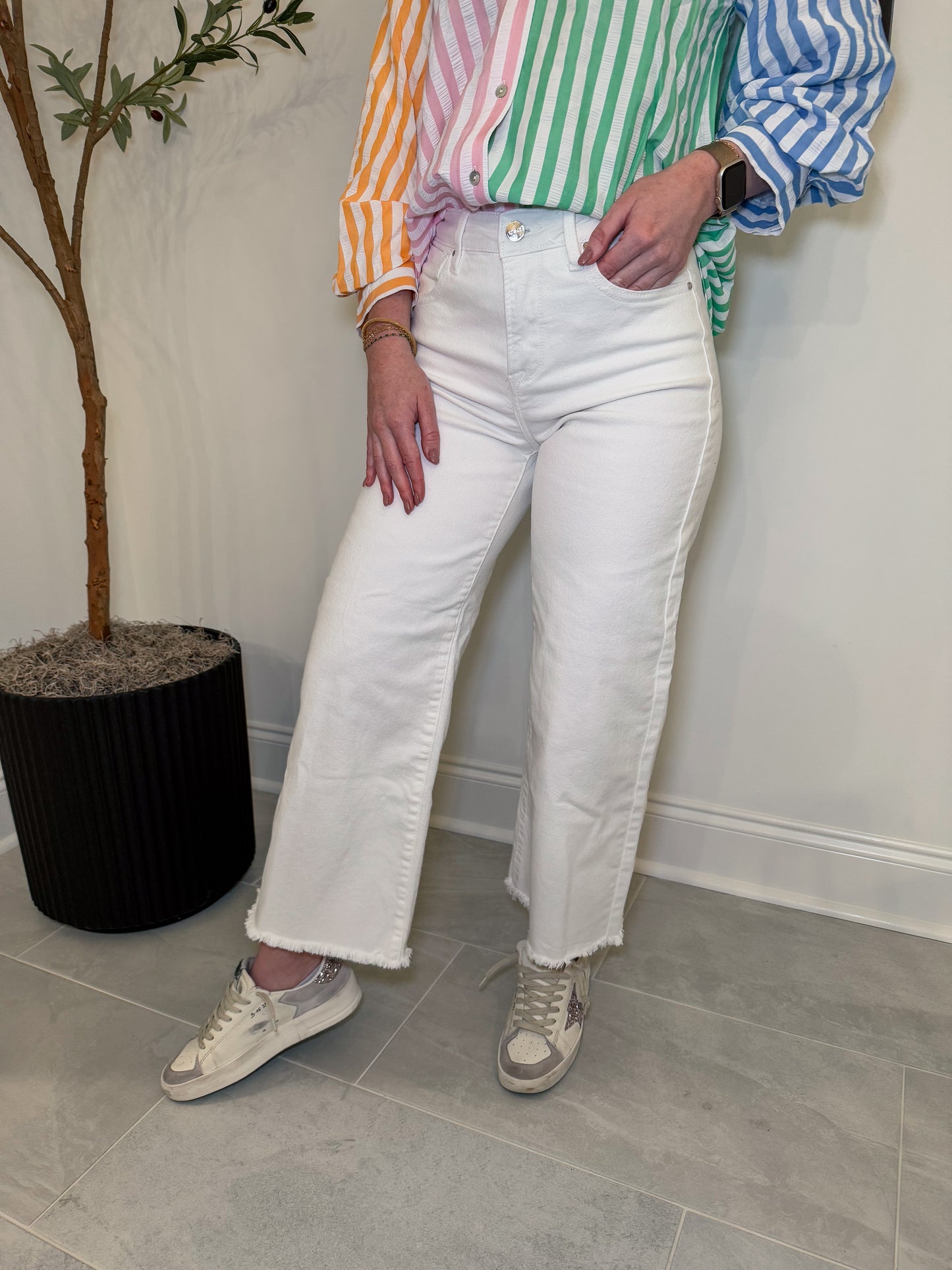 Risen White High Rise Wide Leg Jeans
