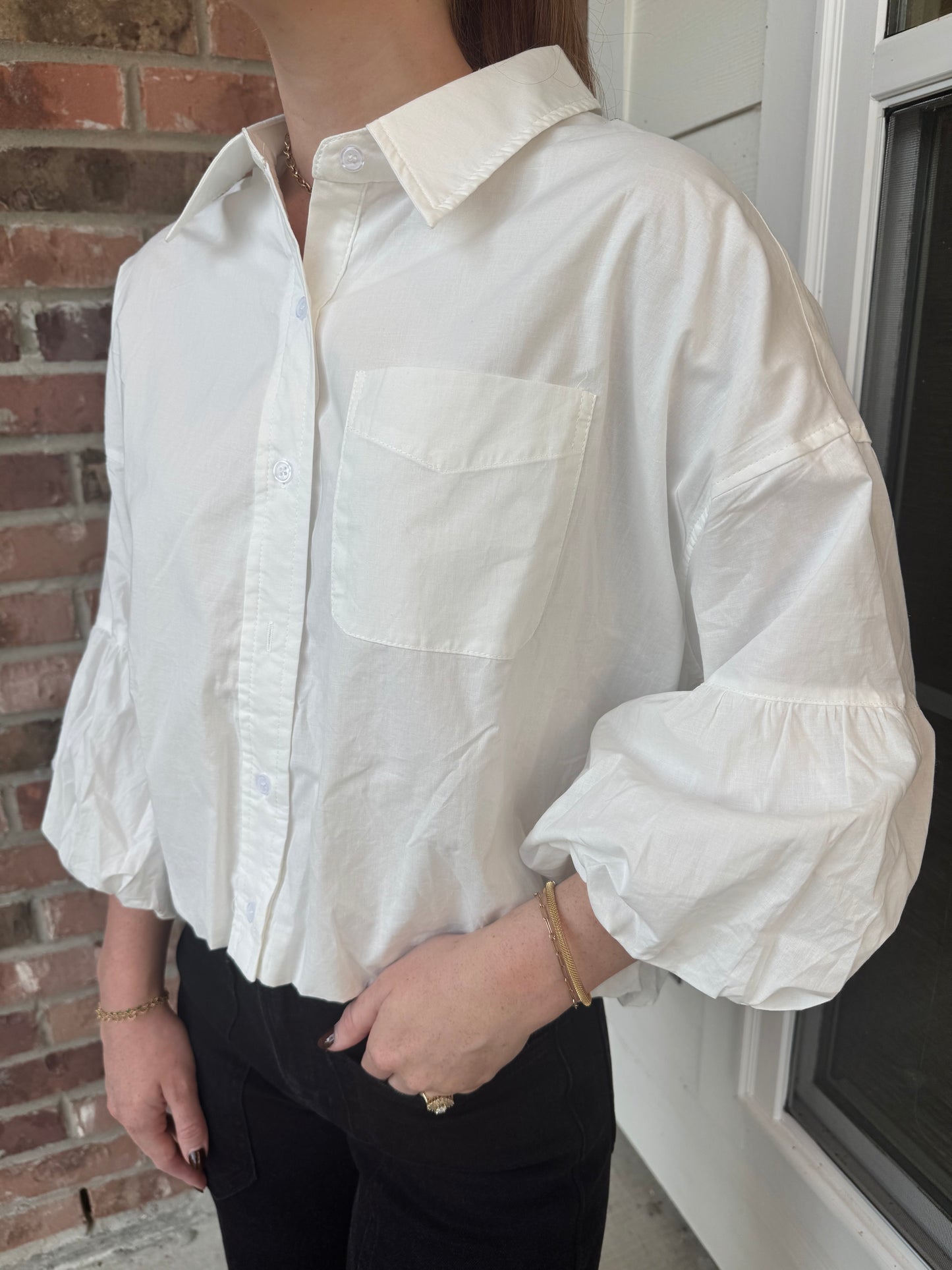 Bubble Over Button Down Top