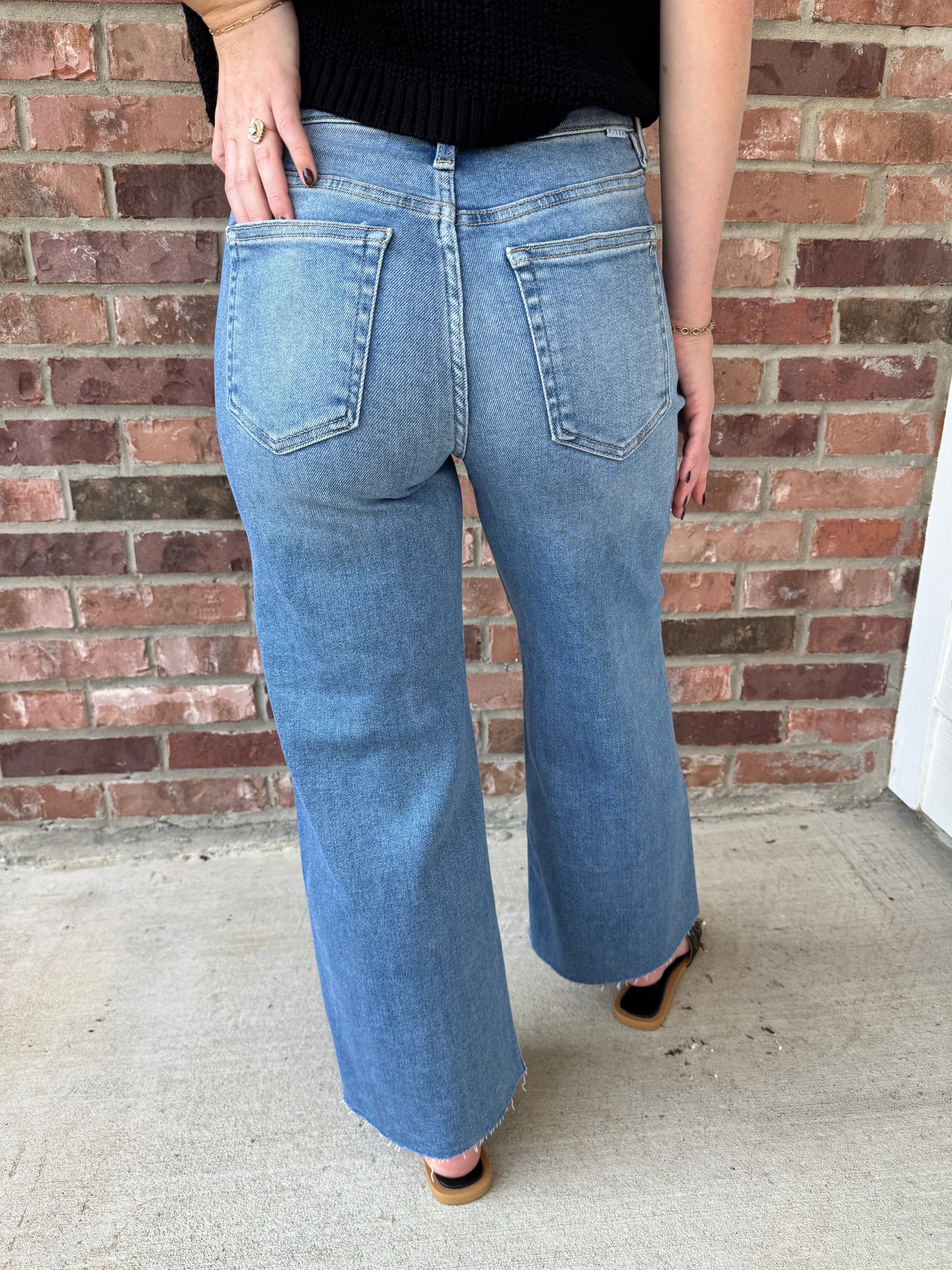 Risen Front Seam Wide Leg Jeans