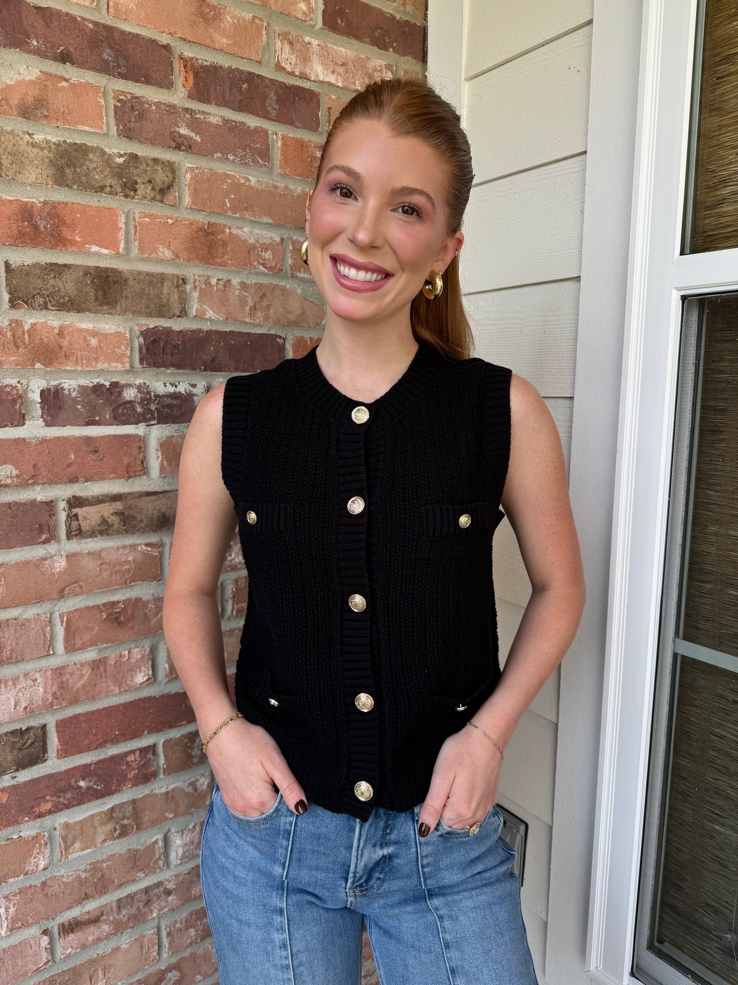 Ellis Gold Button Sweater Vest