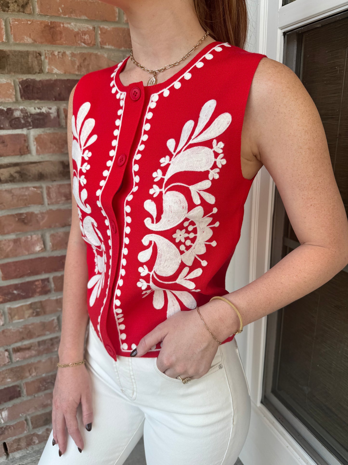 Myra Embroidered Knit Vest Top