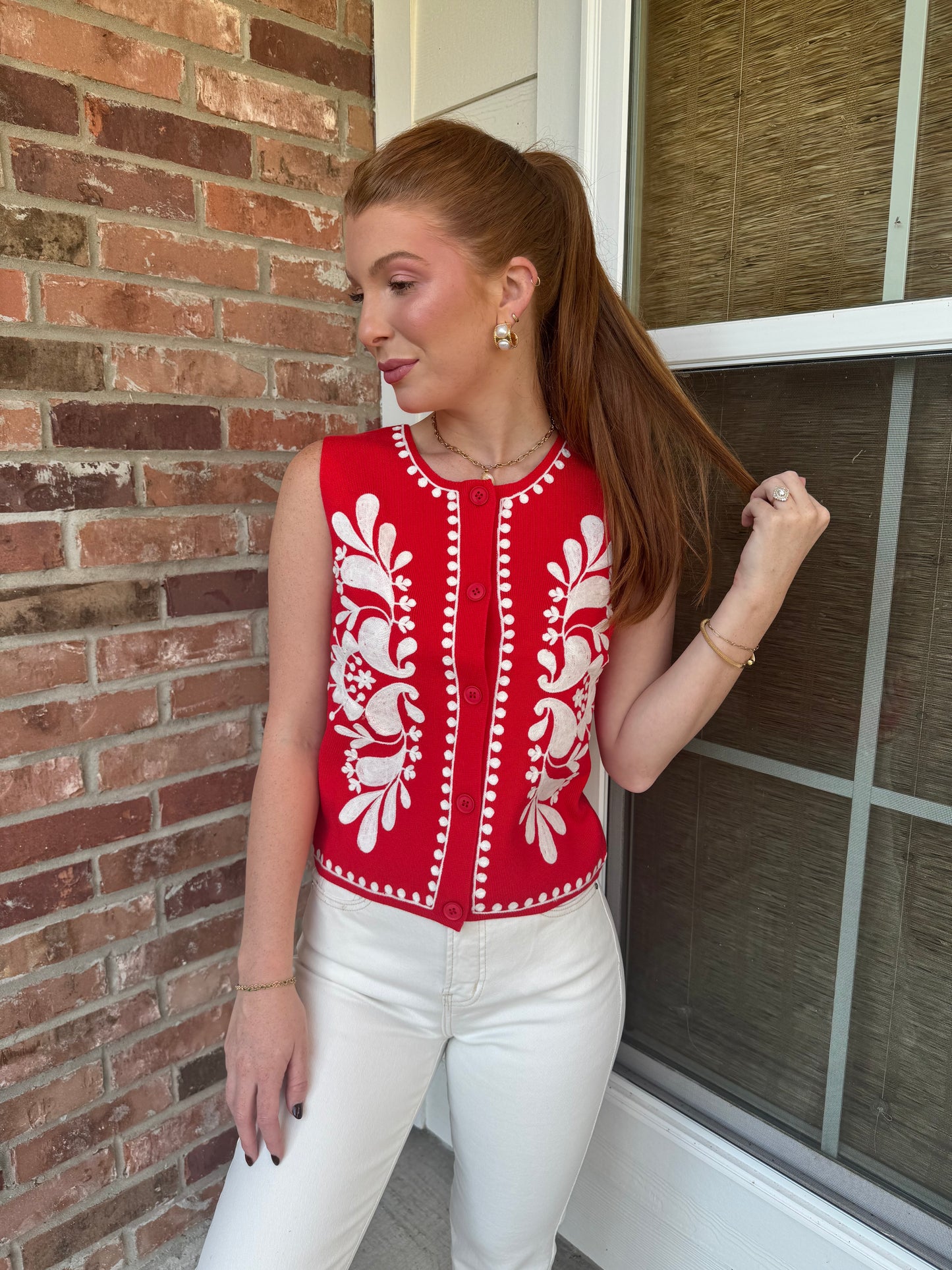 Myra Embroidered Knit Vest Top