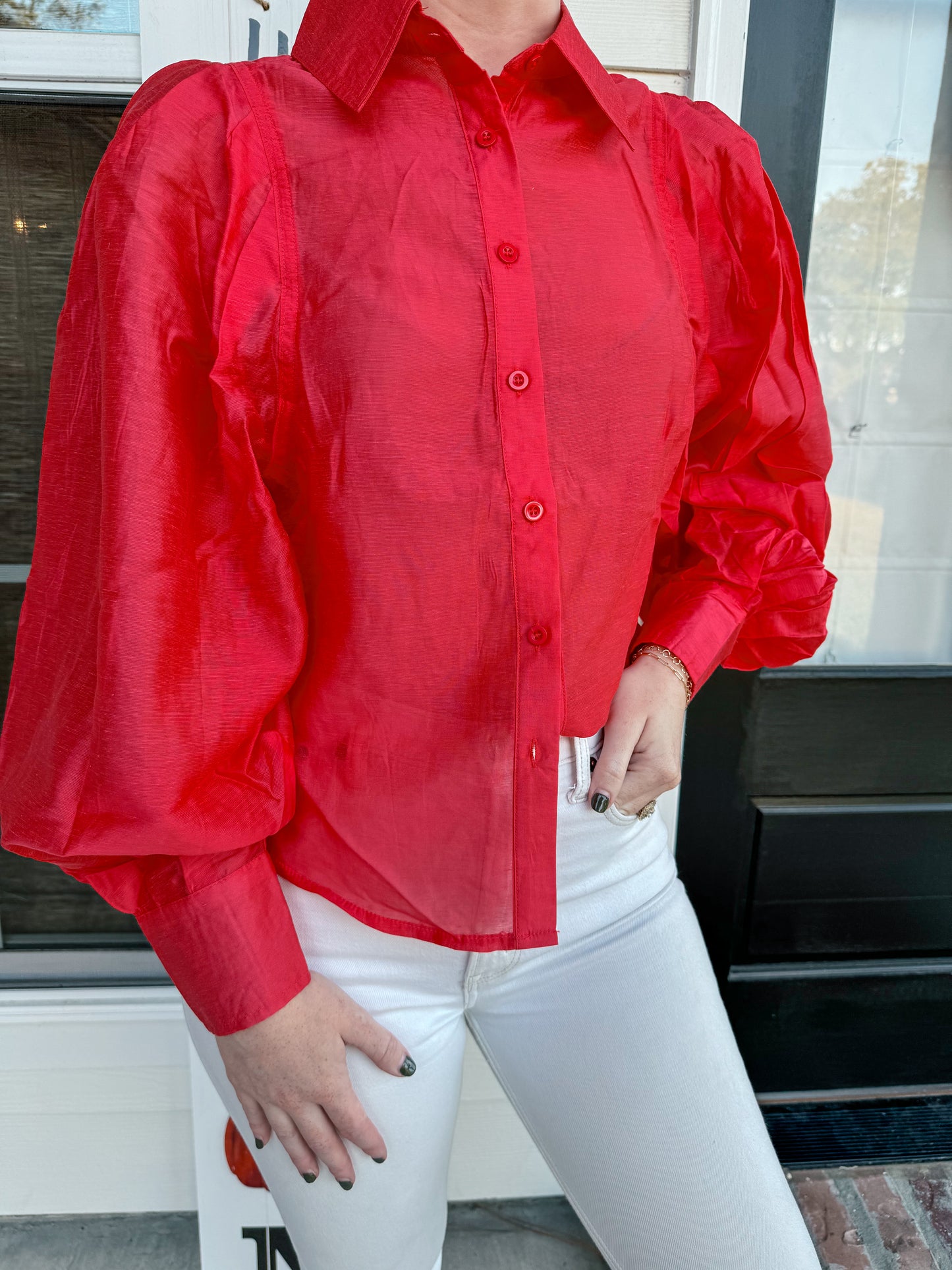 Fiery Flare Puff Blouse