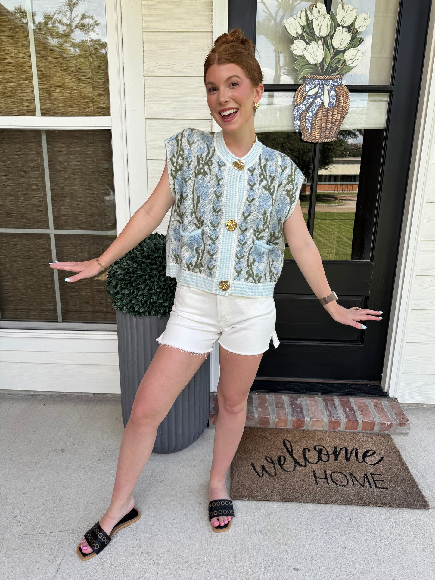 Blue Garden Button Down Sweater Vest