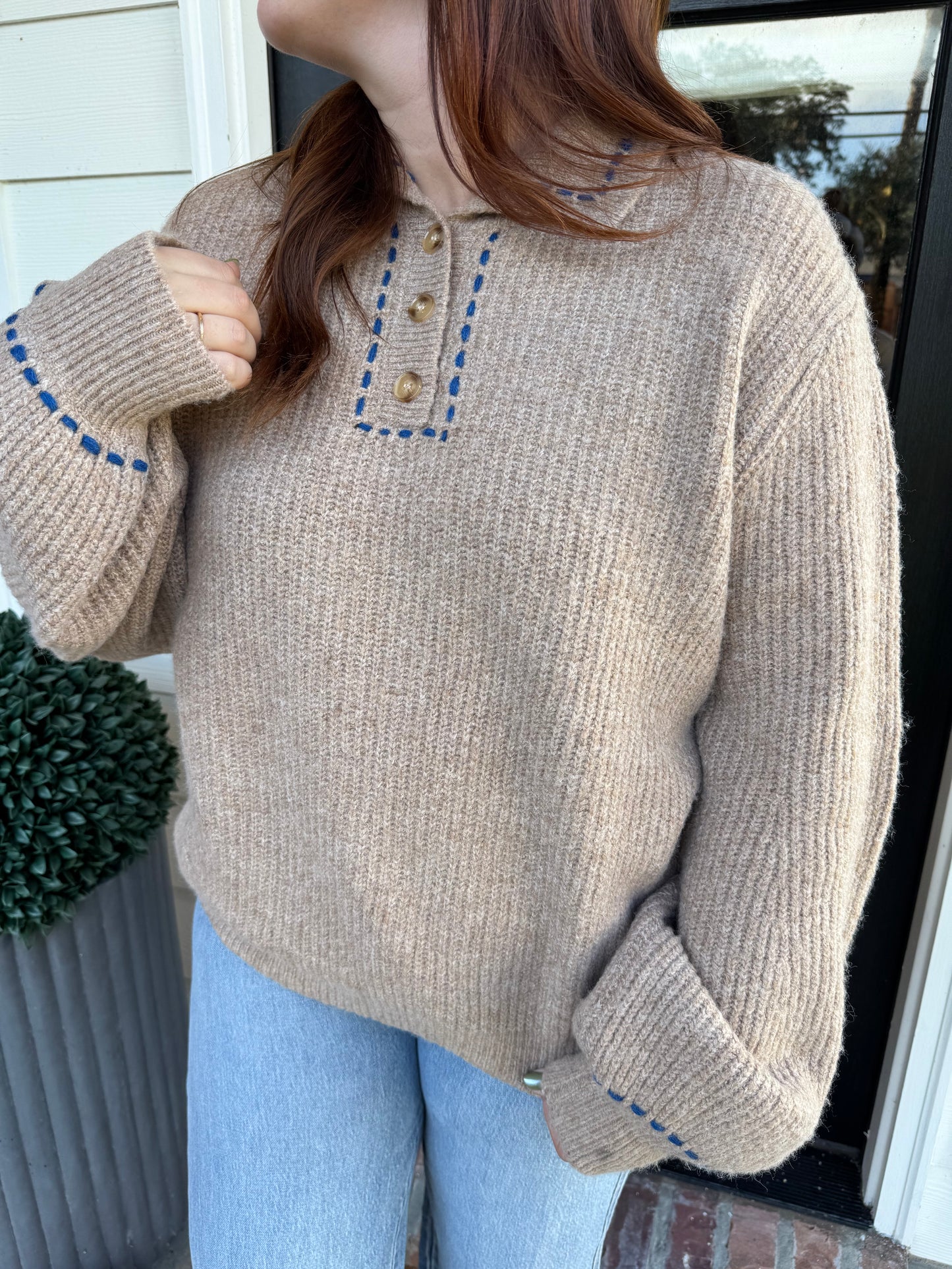 Elm Stitched Button Knit Sweater