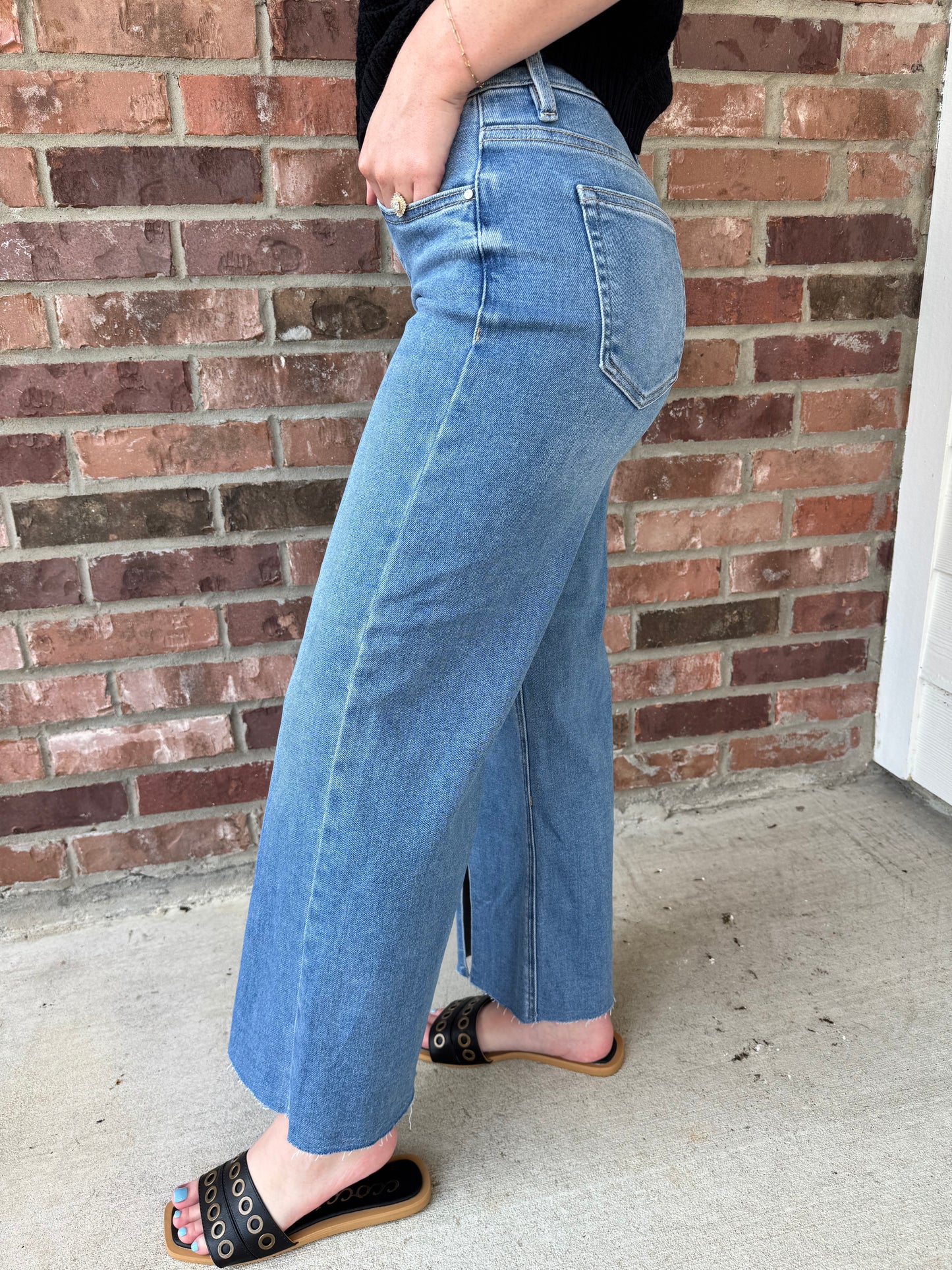 Risen Front Seam Wide Leg Jeans