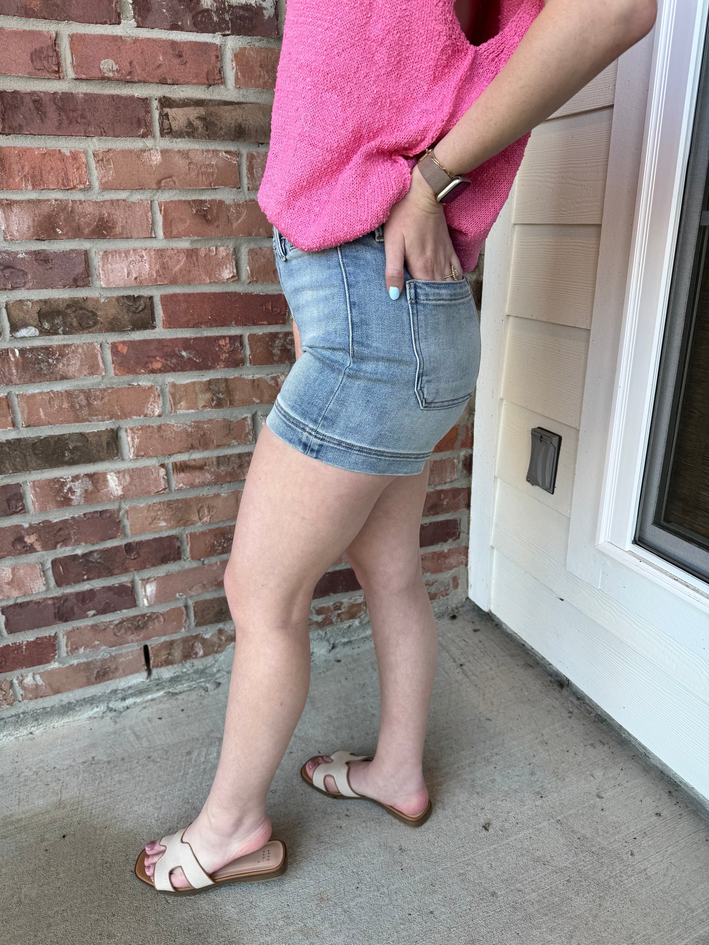 Risen Light Wash High Rise Shorts