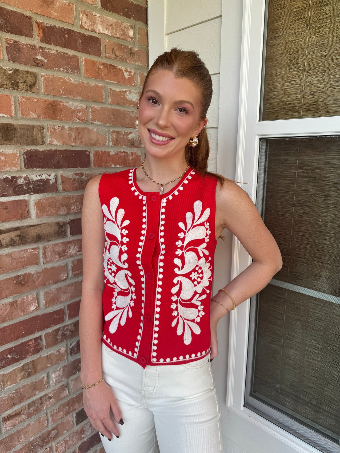 Myra Embroidered Knit Vest Top
