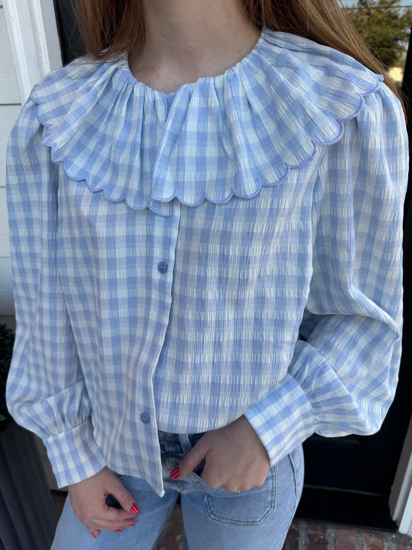 Pure Classy Gingham Ruffled Top