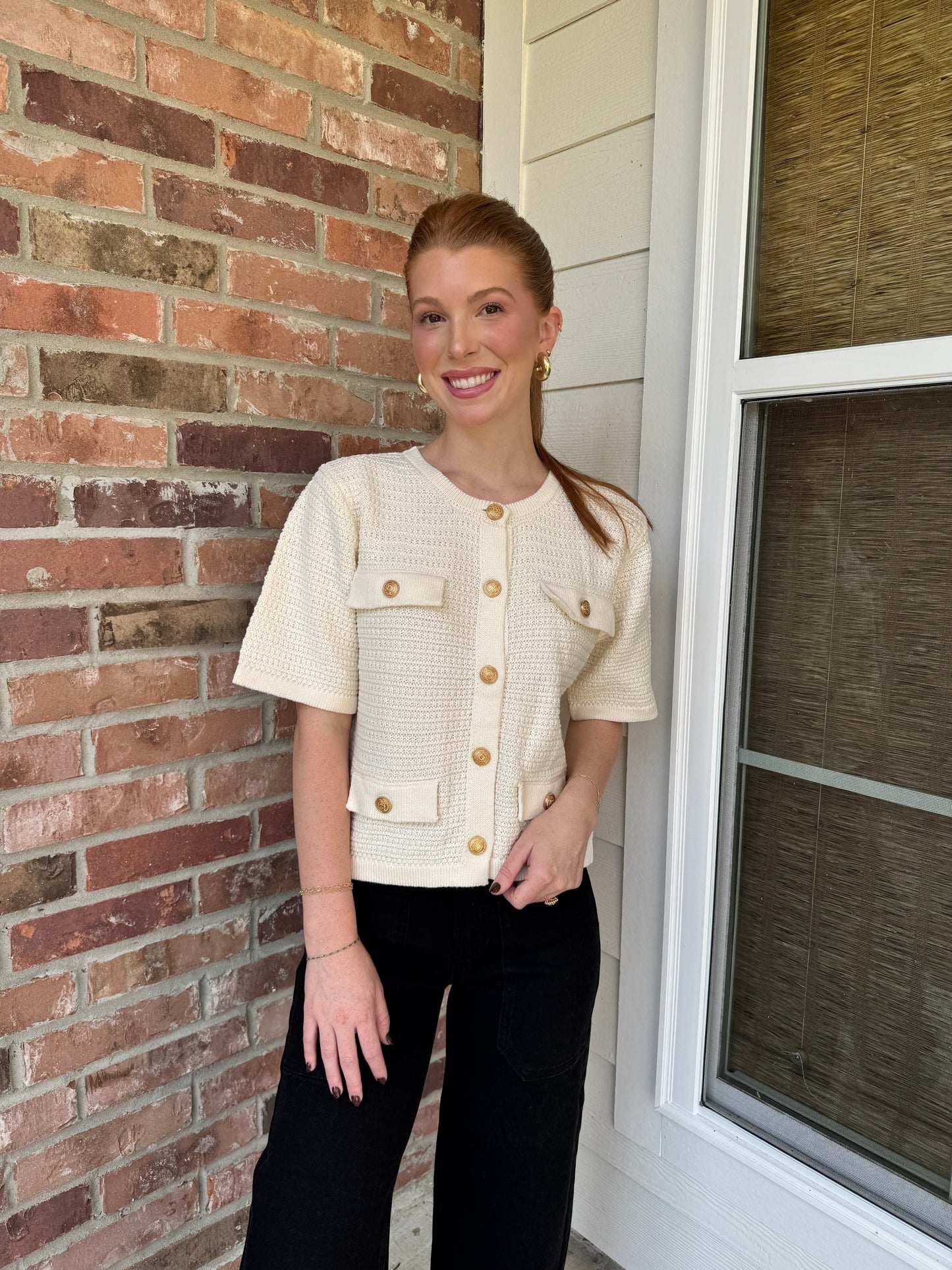 Elegance Gold Button Knit Top