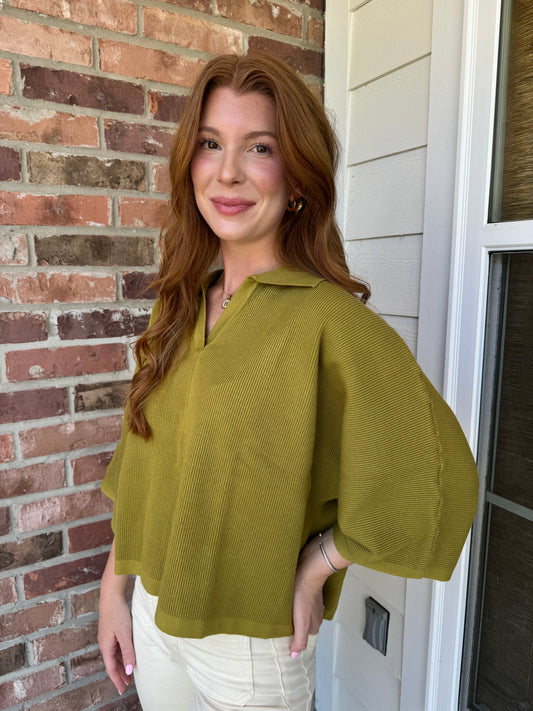 Martini Olive Ribbed Top