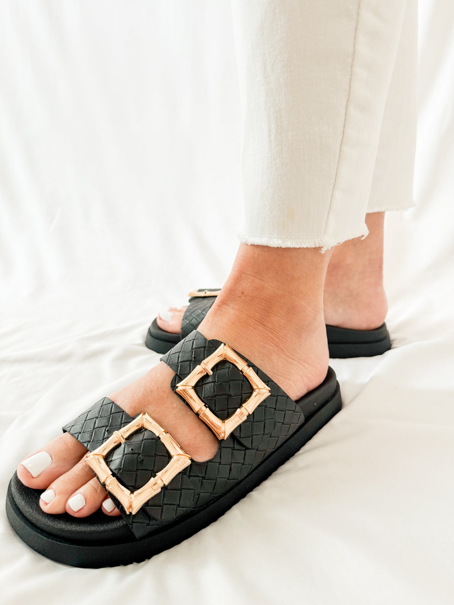 Gold Buckle Double Strap Sandal