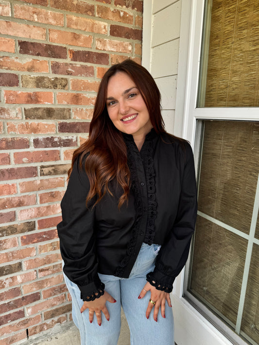 Classy Eyelet Button Down Blouse
