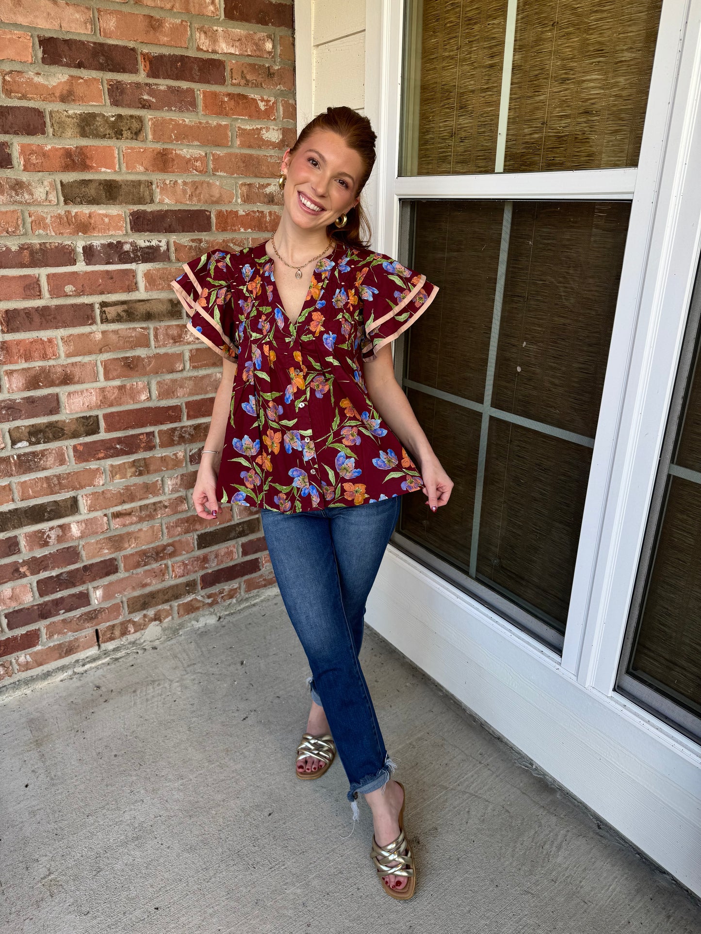 Amelia Burgundy Blooms Top