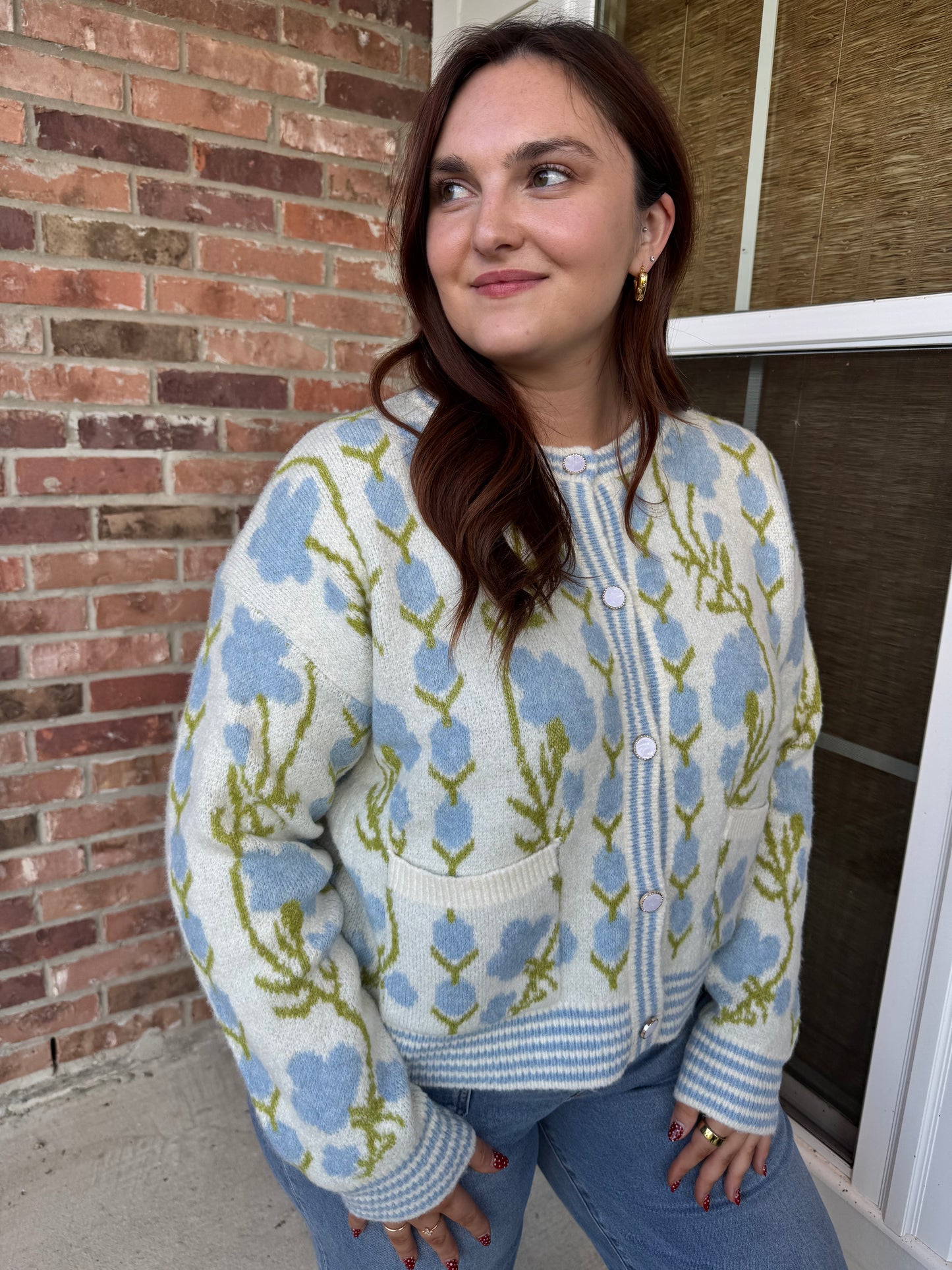 Flowering Vine Elegant Pearl Button Sweater