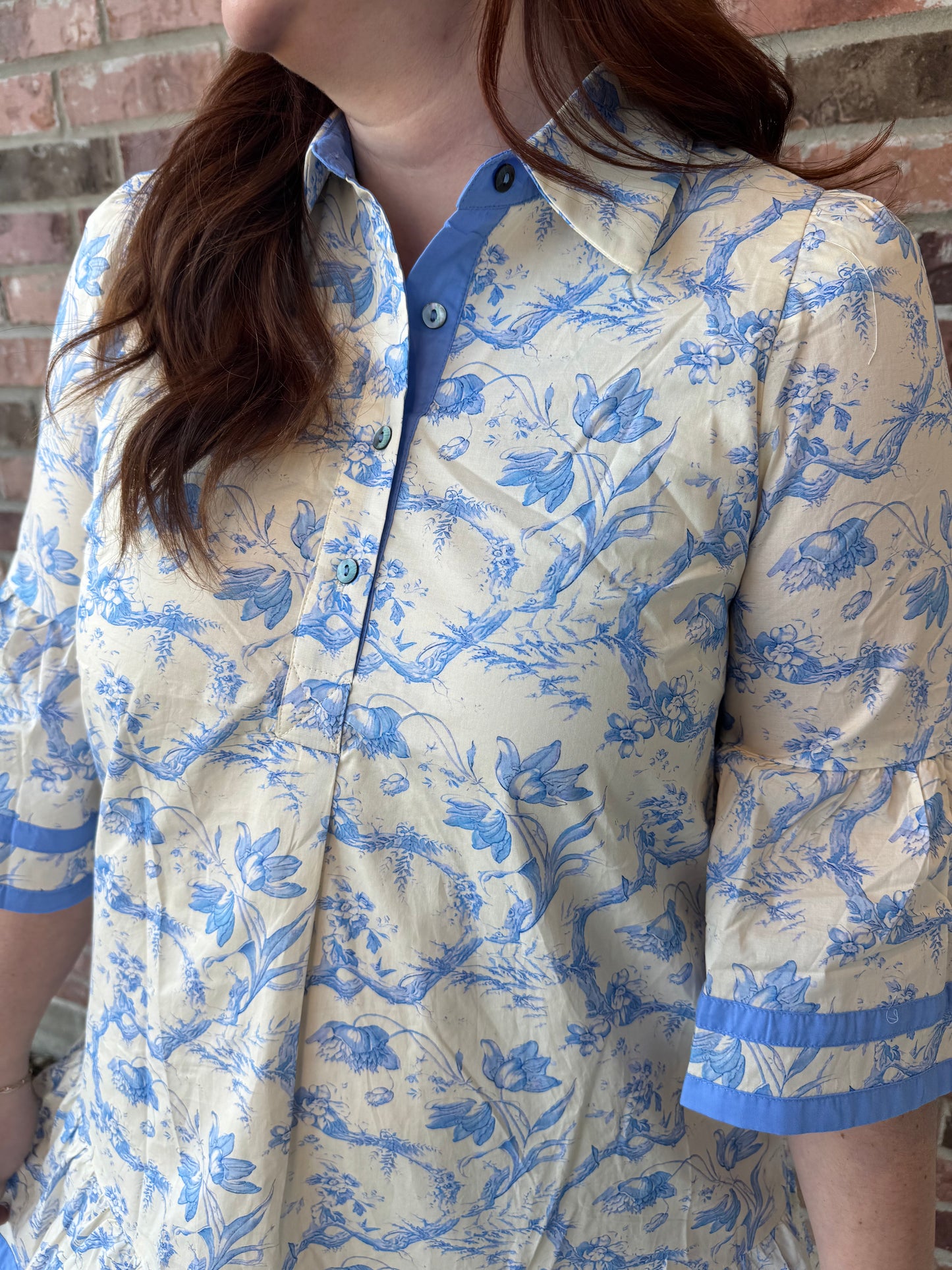 Blue Botanics Bell Sleeve Dress