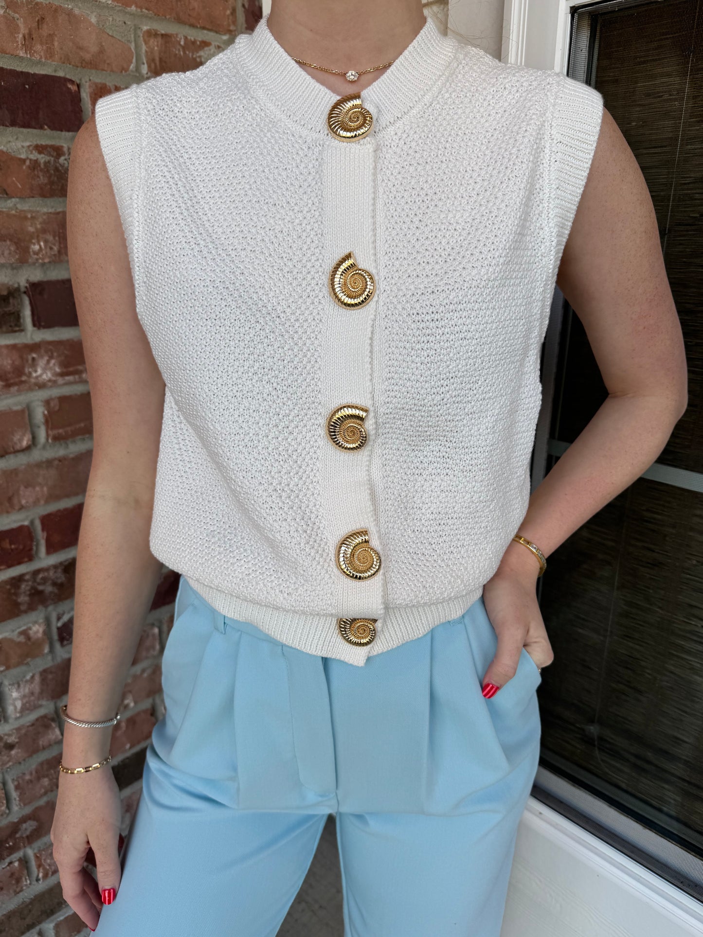 Beach Please Shell Button Down Vest