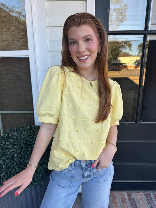 Lemon Drop Eyelet Top