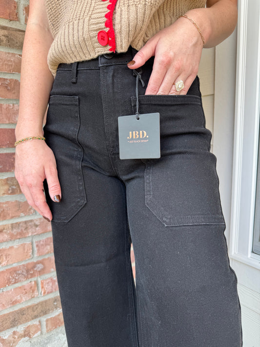 JBD Black high Rise Cropped Wide Leg Jeans