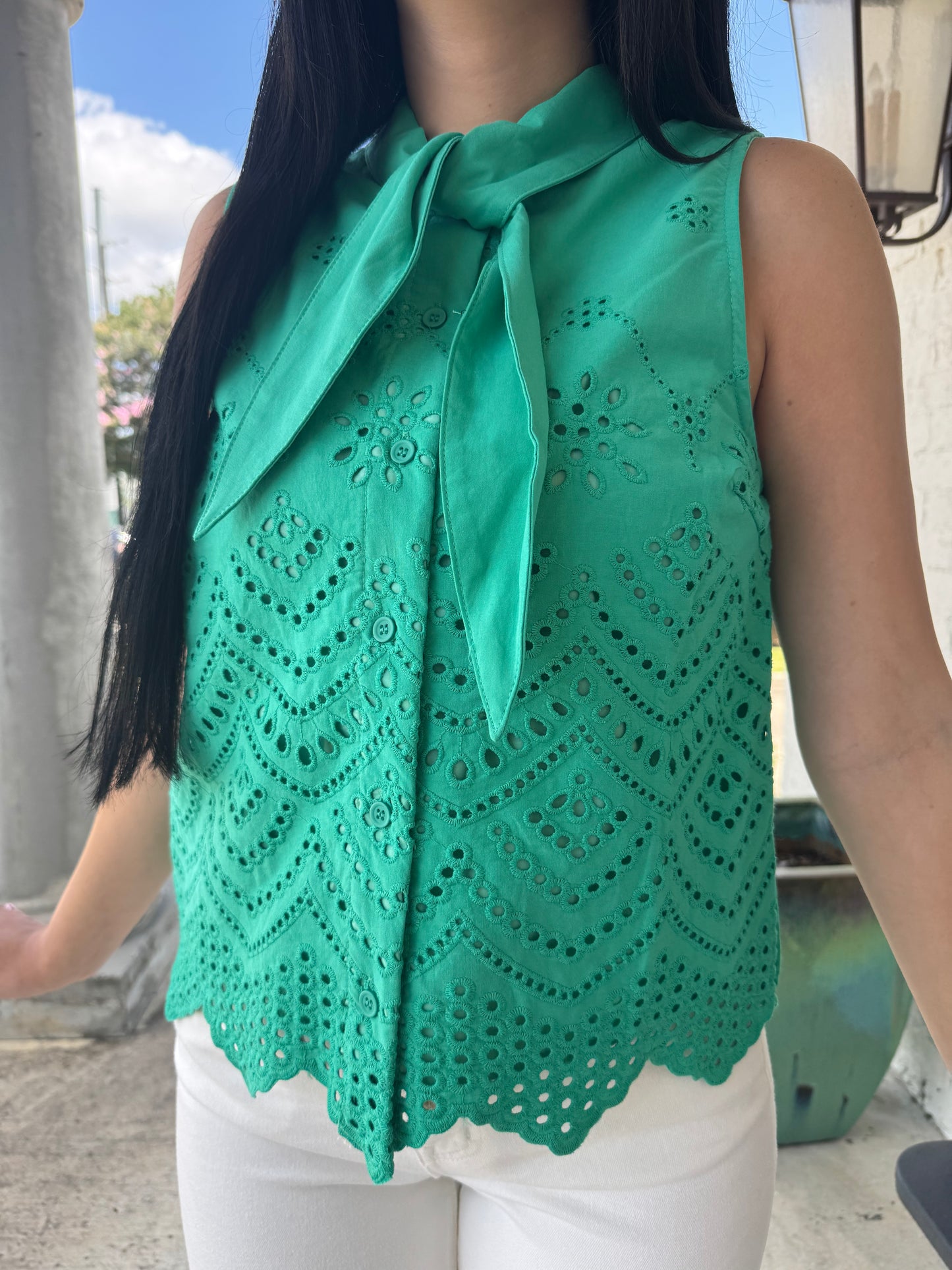 Katie Eyelet Tie Tank
