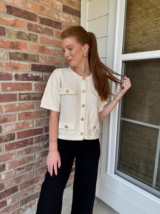 Elegance Gold Button Knit Top