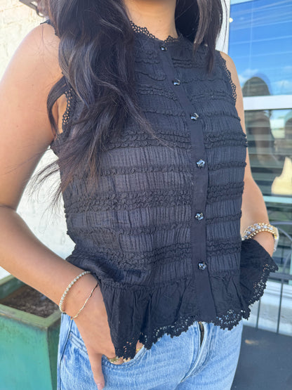 York Shirred Lace Trim Top