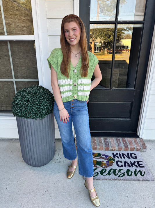 Greta Green Striped Knit Vest