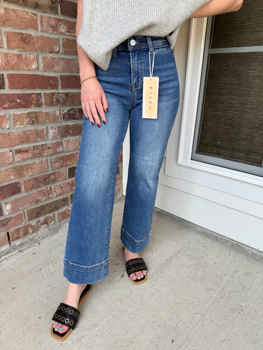 Risen High Rise Crop Wide Leg Jeans
