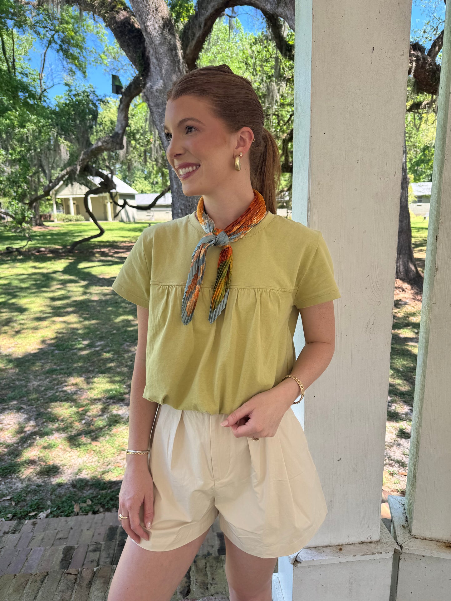 Bubble Over Olive Hem Top
