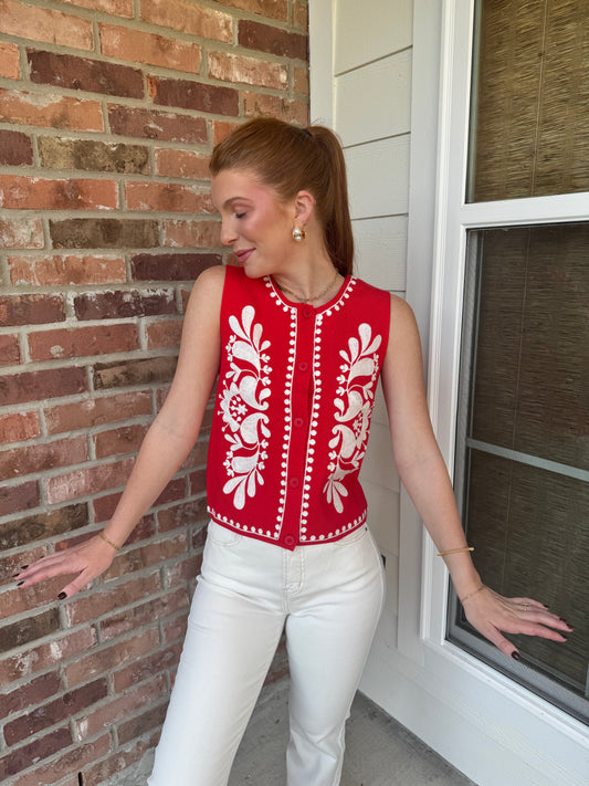 Myra Embroidered Knit Vest Top