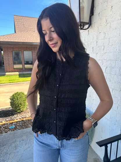 York Shirred Lace Trim Top