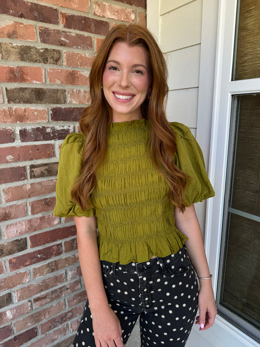 Sylive Olive Smocked Top