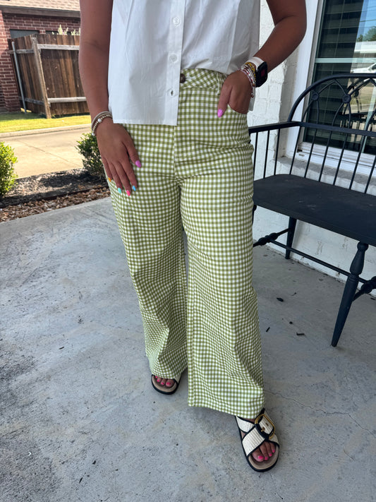 Matcha Gingham Straight Leg Pants