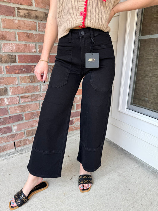 JBD Black high Rise Cropped Wide Leg Jeans