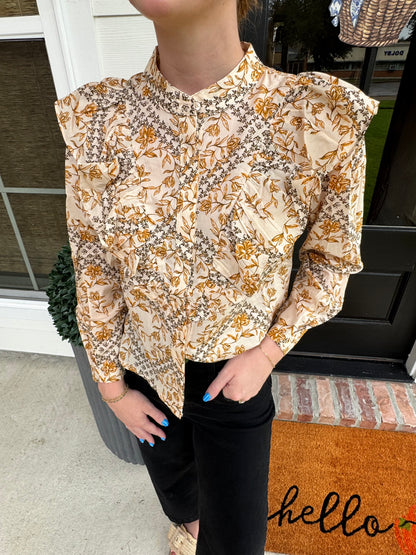 Golden Drift Ruffled Top