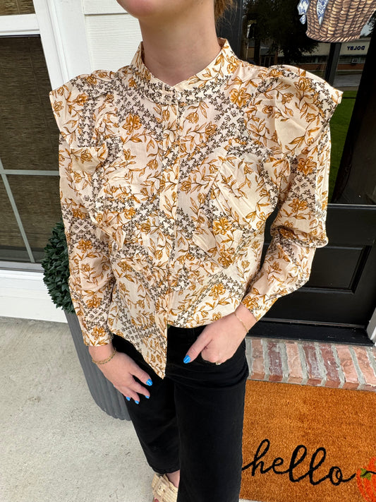 Golden Drift Ruffled Top