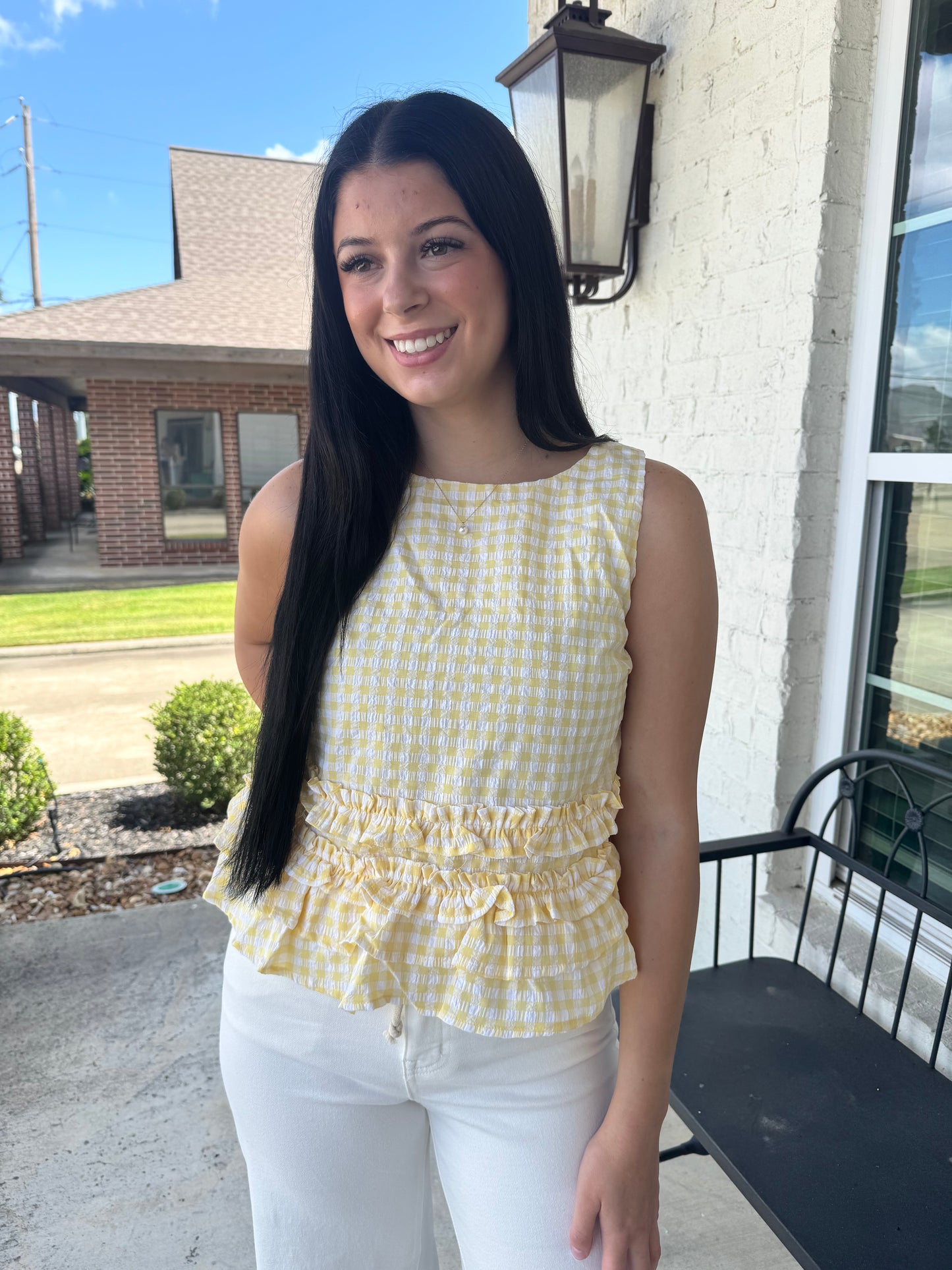 Sunshine Gingham Ruffle Top