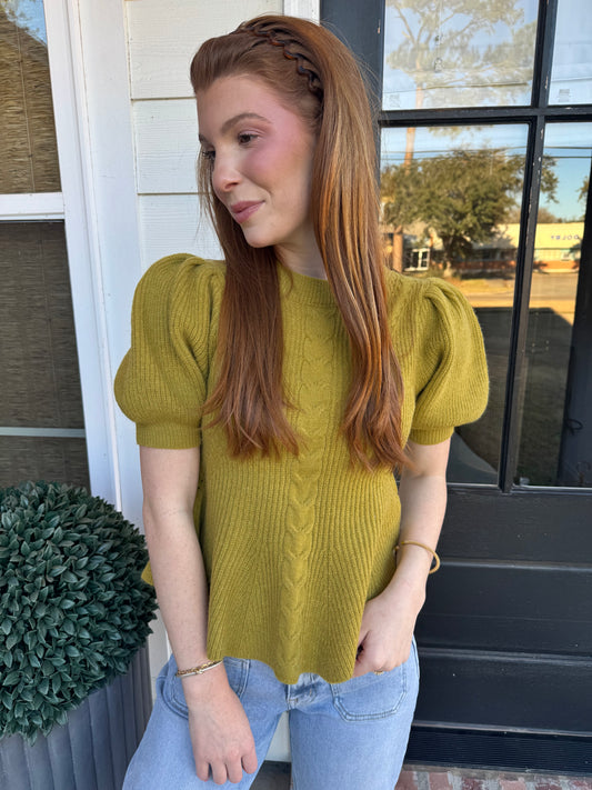 Chartreuse Puff Sleeve Knit Top