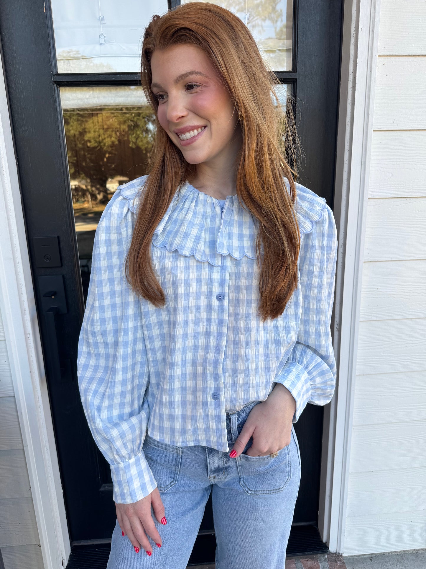 Pure Classy Gingham Ruffled Top